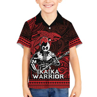 Hawaii Ikaika Warrior Family Matching Off The Shoulder Long Sleeve Dress and Hawaiian Shirt Hawaiian Tribal Tattoo DT04 Son's Shirt Red - Polynesian Pride