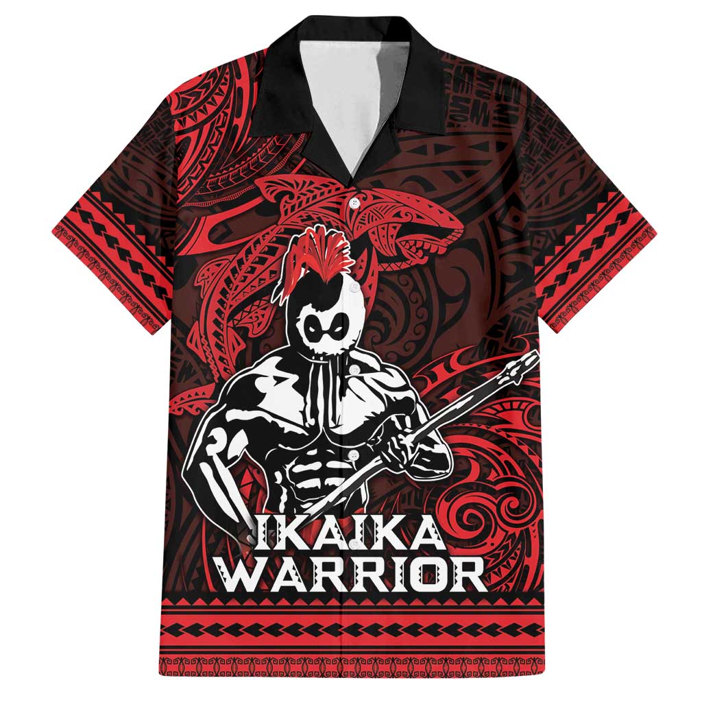 Hawaii Ikaika Warrior Family Matching Off Shoulder Maxi Dress and Hawaiian Shirt Hawaiian Tribal Tattoo DT04 Dad's Shirt - Short Sleeve Red - Polynesian Pride
