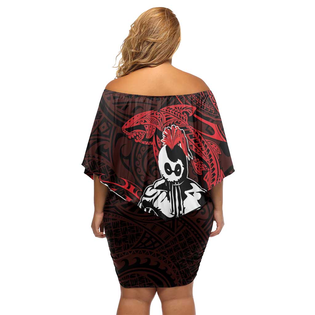 Hawaii Ikaika Warrior Family Matching Off Shoulder Short Dress and Hawaiian Shirt Hawaiian Tribal Tattoo DT04 - Polynesian Pride