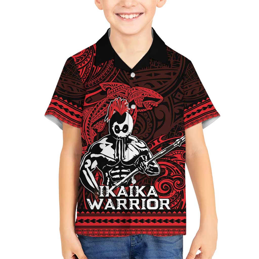 Hawaii Ikaika Warrior Family Matching Puletasi and Hawaiian Shirt Hawaiian Tribal Tattoo DT04 Son's Shirt Red - Polynesian Pride
