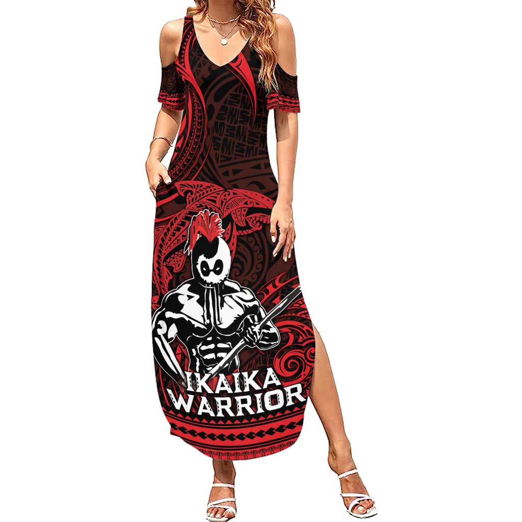 Hawaii Ikaika Warrior Family Matching Summer Maxi Dress and Hawaiian Shirt Hawaiian Tribal Tattoo DT04 Mom's Dress Red - Polynesian Pride