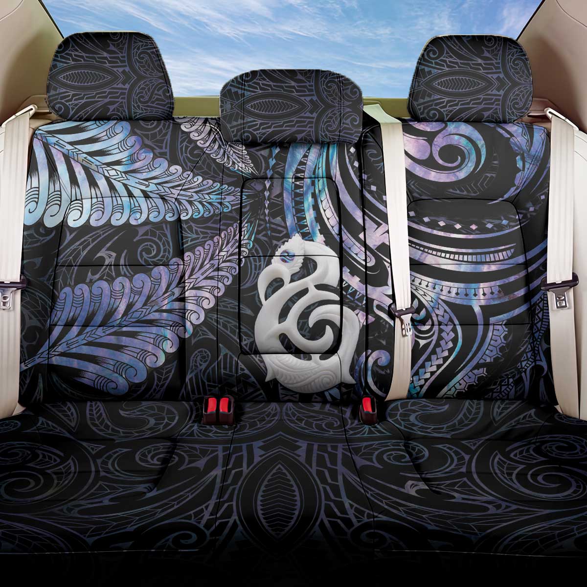 New Zealand Aotearoa Back Car Seat Cover Maori Hei Manaia Purple Paua Shell DT04 One Size Purple - Polynesian Pride