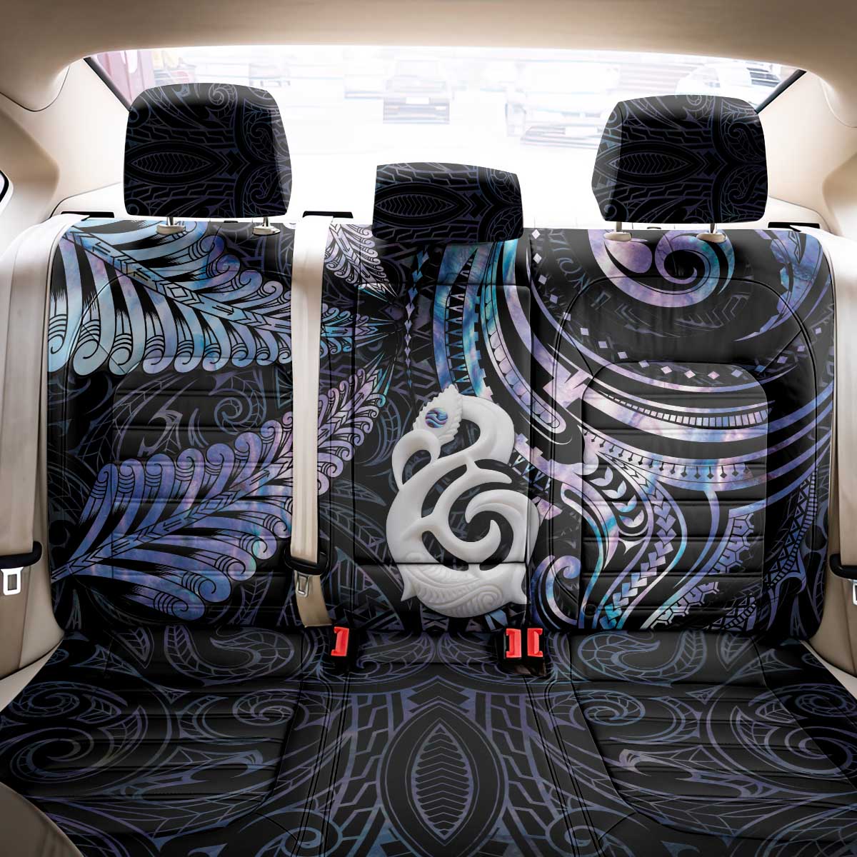 New Zealand Aotearoa Back Car Seat Cover Maori Hei Manaia Purple Paua Shell DT04 - Polynesian Pride