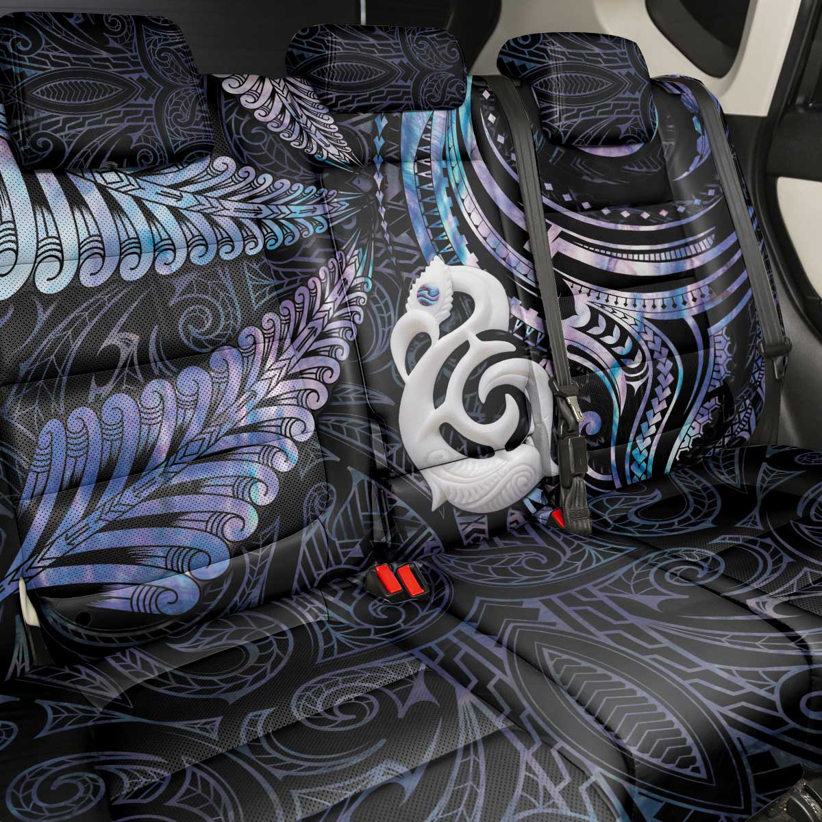 New Zealand Aotearoa Back Car Seat Cover Maori Hei Manaia Purple Paua Shell DT04 - Polynesian Pride