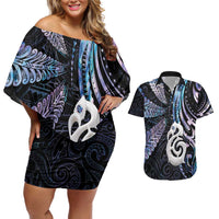 New Zealand Aotearoa Couples Matching Off Shoulder Short Dress and Hawaiian Shirt Maori Hei Manaia Purple Paua Shell DT04 Purple - Polynesian Pride