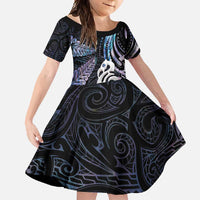 New Zealand Aotearoa Family Matching Mermaid Dress and Hawaiian Shirt Maori Hei Manaia Purple Paua Shell DT04 Daughter's Dress Purple - Polynesian Pride