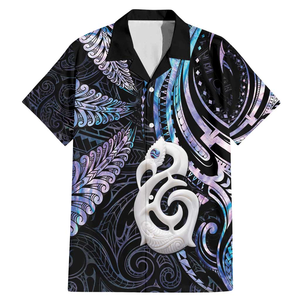New Zealand Aotearoa Family Matching Mermaid Dress and Hawaiian Shirt Maori Hei Manaia Purple Paua Shell DT04 Dad's Shirt - Short Sleeve Purple - Polynesian Pride