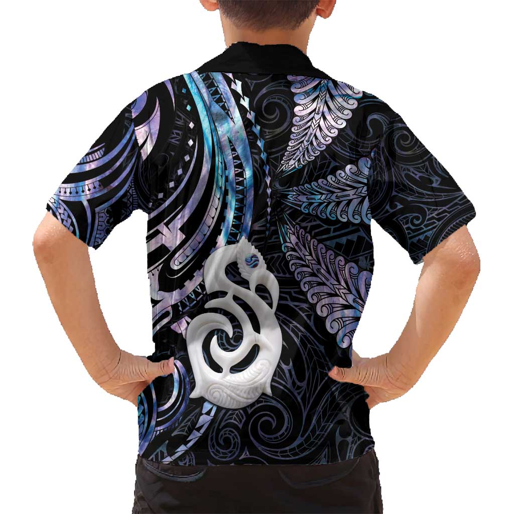 New Zealand Aotearoa Family Matching Off Shoulder Short Dress and Hawaiian Shirt Maori Hei Manaia Purple Paua Shell DT04 - Polynesian Pride