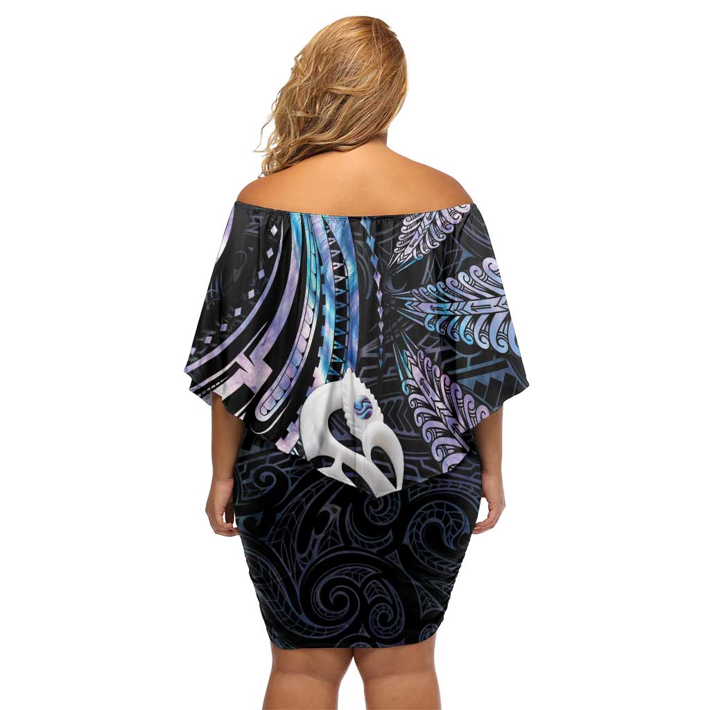 New Zealand Aotearoa Family Matching Off Shoulder Short Dress and Hawaiian Shirt Maori Hei Manaia Purple Paua Shell DT04 - Polynesian Pride