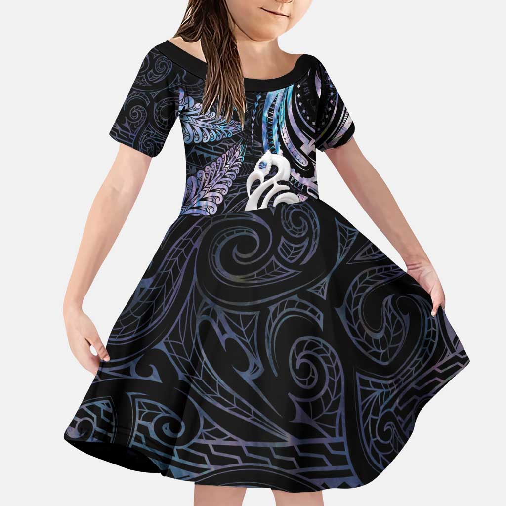 New Zealand Aotearoa Family Matching Puletasi and Hawaiian Shirt Maori Hei Manaia Purple Paua Shell DT04 Daughter's Dress Purple - Polynesian Pride