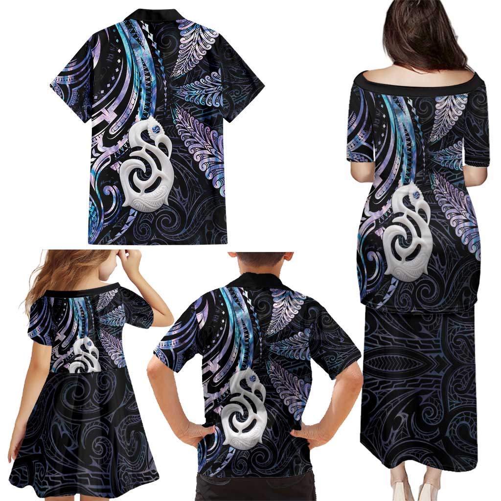 New Zealand Aotearoa Family Matching Puletasi and Hawaiian Shirt Maori Hei Manaia Purple Paua Shell DT04 - Polynesian Pride