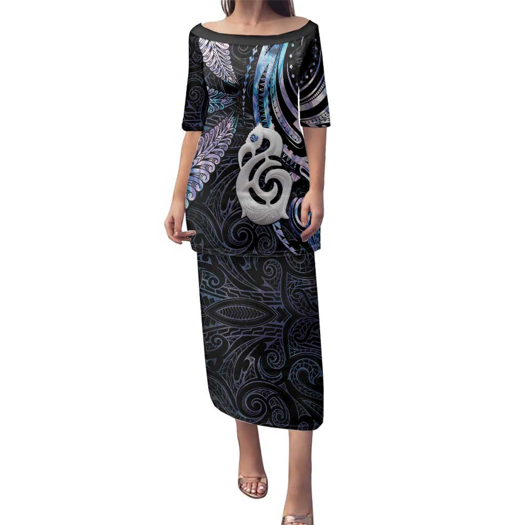 New Zealand Aotearoa Family Matching Puletasi and Hawaiian Shirt Maori Hei Manaia Purple Paua Shell DT04 Mom's Dress Purple - Polynesian Pride
