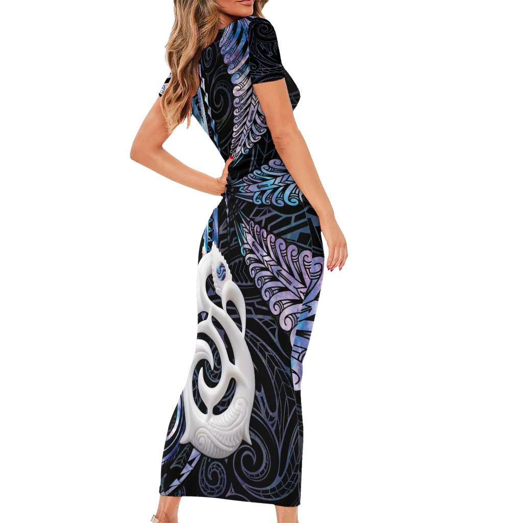 New Zealand Aotearoa Family Matching Short Sleeve Bodycon Dress and Hawaiian Shirt Maori Hei Manaia Purple Paua Shell DT04 - Polynesian Pride