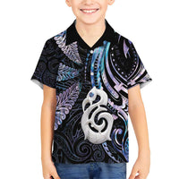 New Zealand Aotearoa Family Matching Short Sleeve Bodycon Dress and Hawaiian Shirt Maori Hei Manaia Purple Paua Shell DT04 Son's Shirt Purple - Polynesian Pride