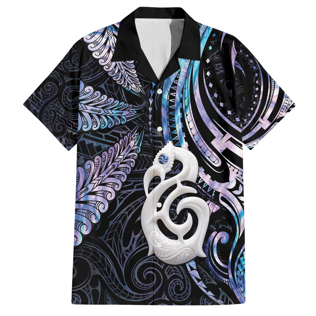 New Zealand Aotearoa Family Matching Summer Maxi Dress and Hawaiian Shirt Maori Hei Manaia Purple Paua Shell DT04 Dad's Shirt - Short Sleeve Purple - Polynesian Pride