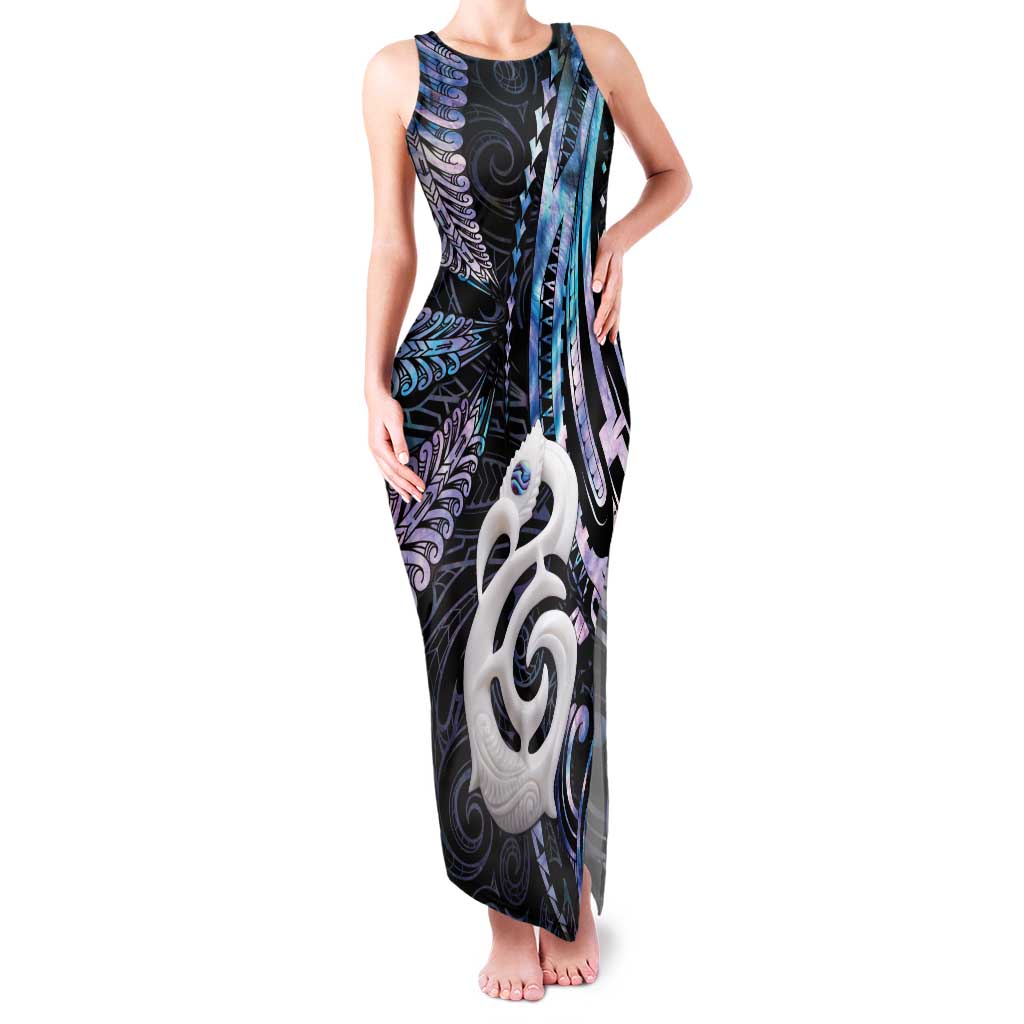 New Zealand Aotearoa Family Matching Tank Maxi Dress and Hawaiian Shirt Maori Hei Manaia Purple Paua Shell DT04 Mom's Dress Purple - Polynesian Pride