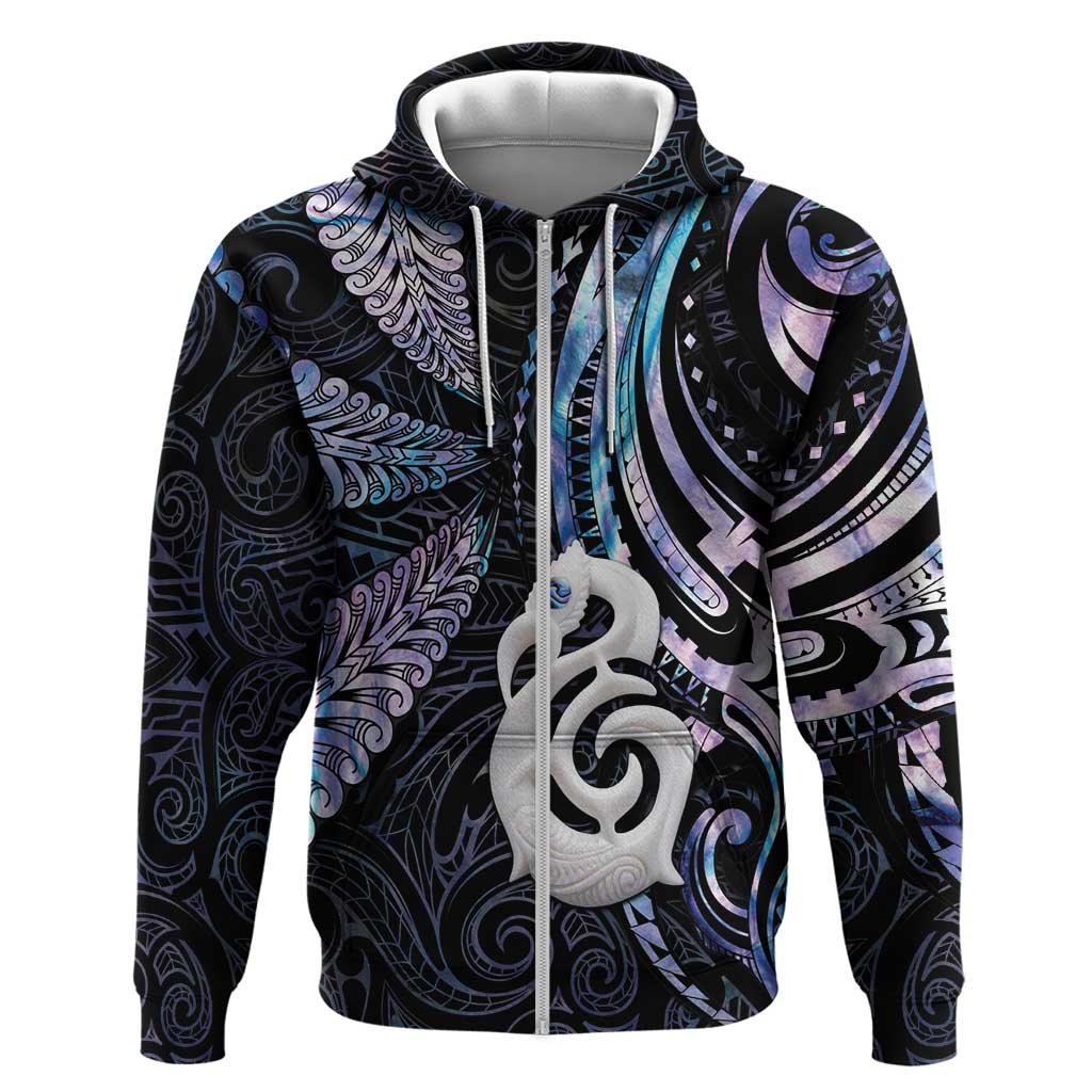 New Zealand Aotearoa Hoodie Maori Hei Manaia Purple Paua Shell DT04 Zip Hoodie Purple - Polynesian Pride