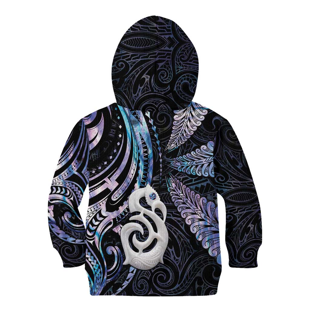 New Zealand Aotearoa Kid Hoodie Maori Hei Manaia Purple Paua Shell DT04 - Polynesian Pride
