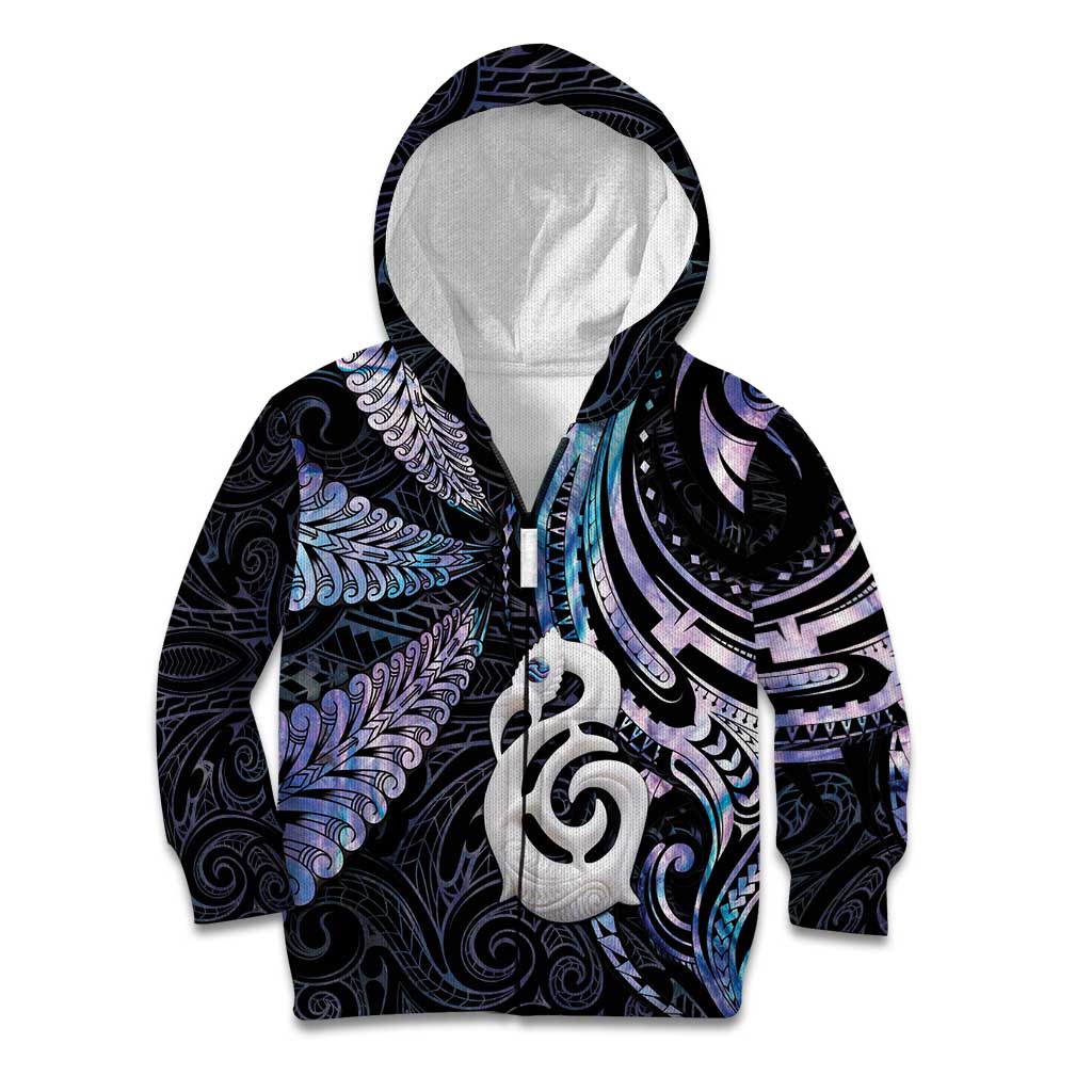 New Zealand Aotearoa Kid Hoodie Maori Hei Manaia Purple Paua Shell DT04 Zip Hoodie Purple - Polynesian Pride
