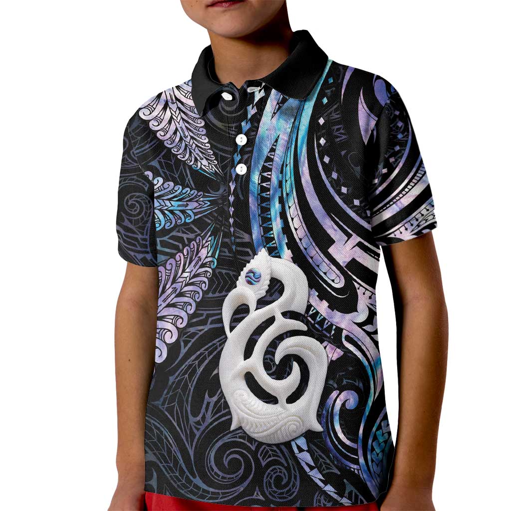 New Zealand Aotearoa Kid Polo Shirt Maori Hei Manaia Purple Paua Shell DT04 Kid Purple - Polynesian Pride