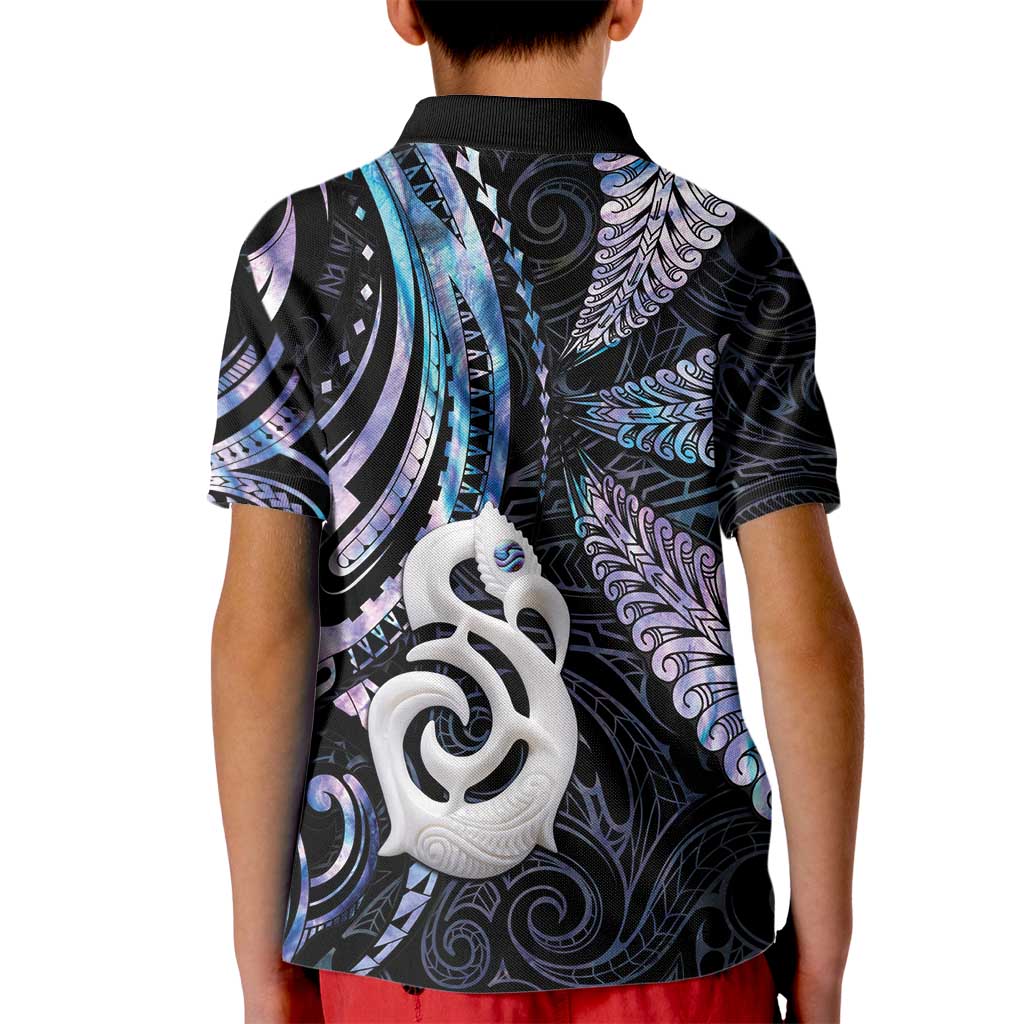 New Zealand Aotearoa Kid Polo Shirt Maori Hei Manaia Purple Paua Shell DT04 - Polynesian Pride