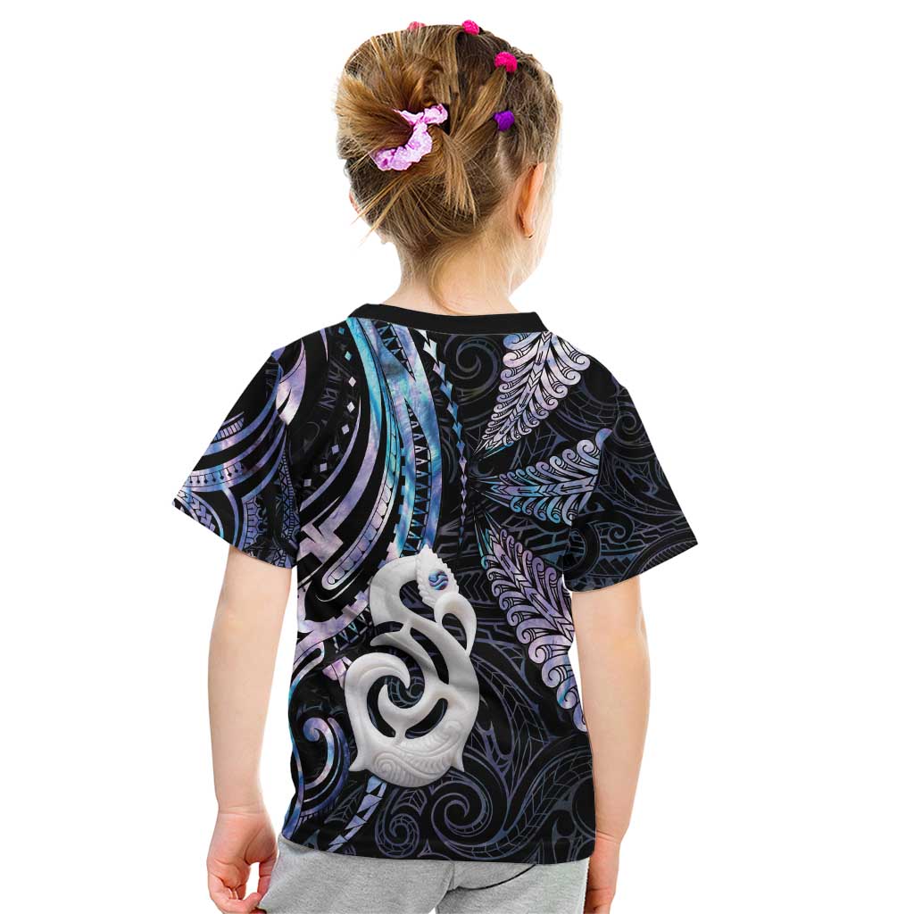 New Zealand Aotearoa Kid T Shirt Maori Hei Manaia Purple Paua Shell DT04 - Polynesian Pride