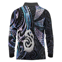 New Zealand Aotearoa Long Sleeve Polo Shirt Maori Hei Manaia Purple Paua Shell DT04 - Polynesian Pride