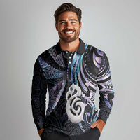 New Zealand Aotearoa Long Sleeve Polo Shirt Maori Hei Manaia Purple Paua Shell DT04 - Polynesian Pride
