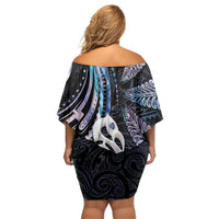 New Zealand Aotearoa Off Shoulder Short Dress Maori Hei Manaia Purple Paua Shell DT04 - Polynesian Pride