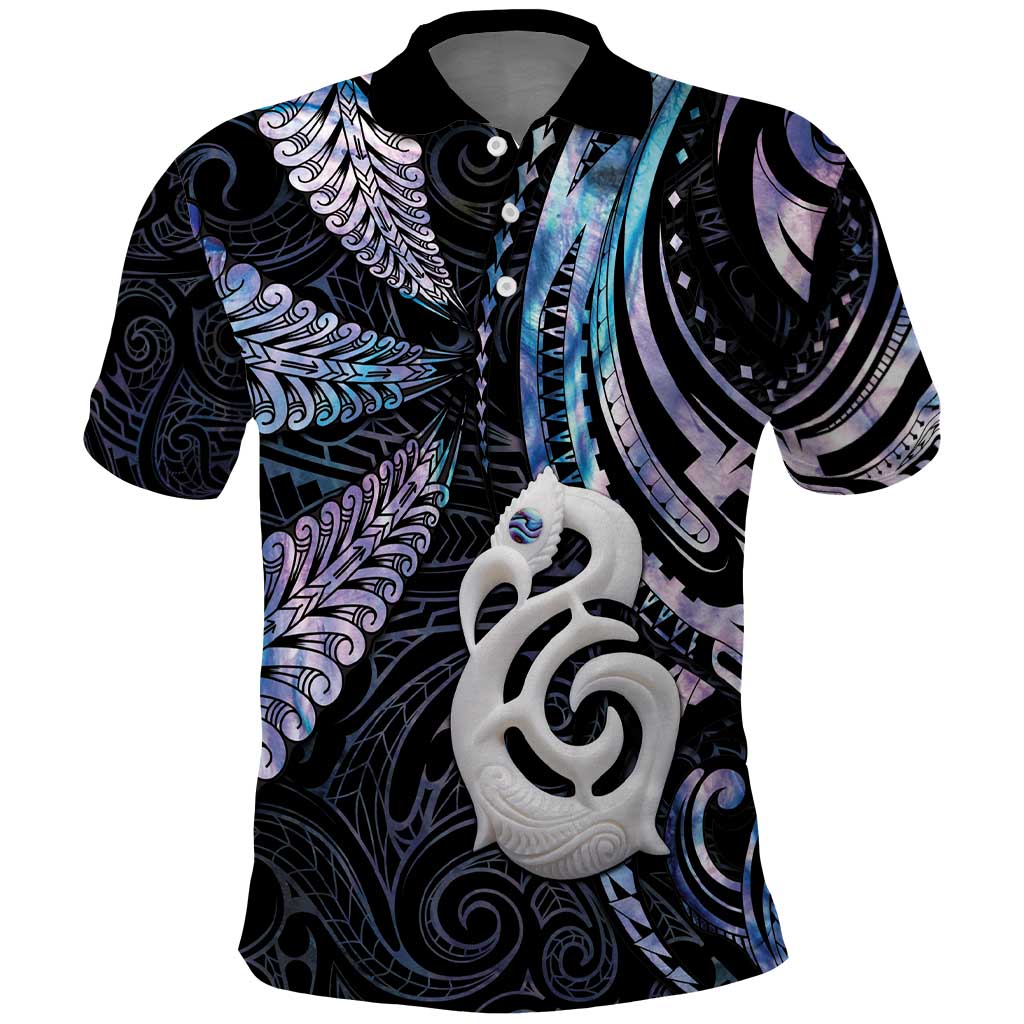 New Zealand Aotearoa Polo Shirt Maori Hei Manaia Purple Paua Shell DT04 Purple - Polynesian Pride