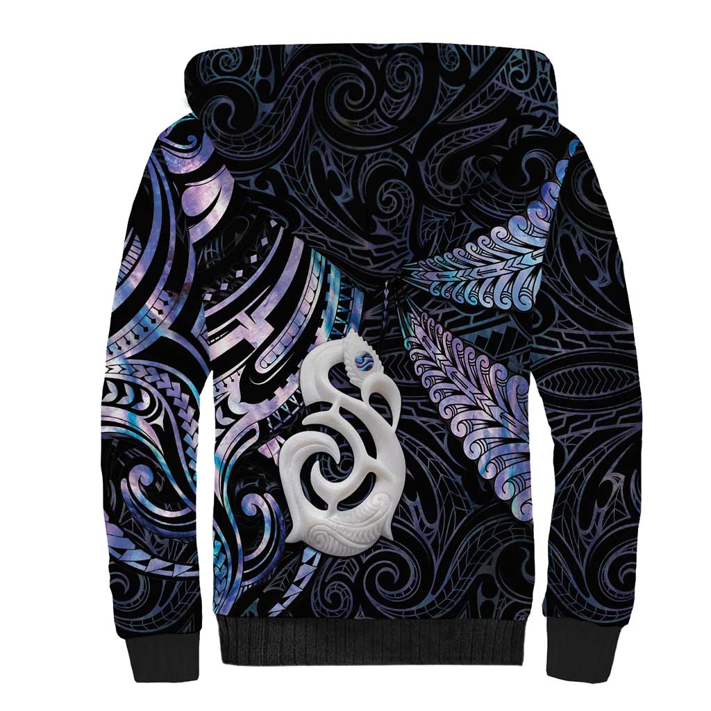 New Zealand Aotearoa Sherpa Hoodie Maori Hei Manaia Purple Paua Shell DT04 - Polynesian Pride