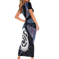 New Zealand Aotearoa Short Sleeve Bodycon Dress Maori Hei Manaia Purple Paua Shell DT04 - Polynesian Pride