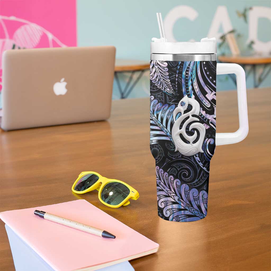 New Zealand Aotearoa Tumbler With Handle Maori Hei Manaia Purple Paua Shell