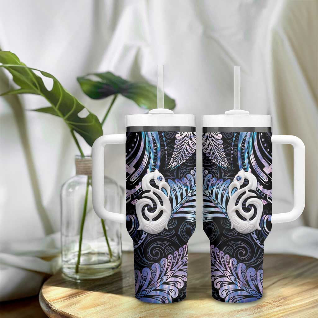 New Zealand Aotearoa Tumbler With Handle Maori Hei Manaia Purple Paua Shell