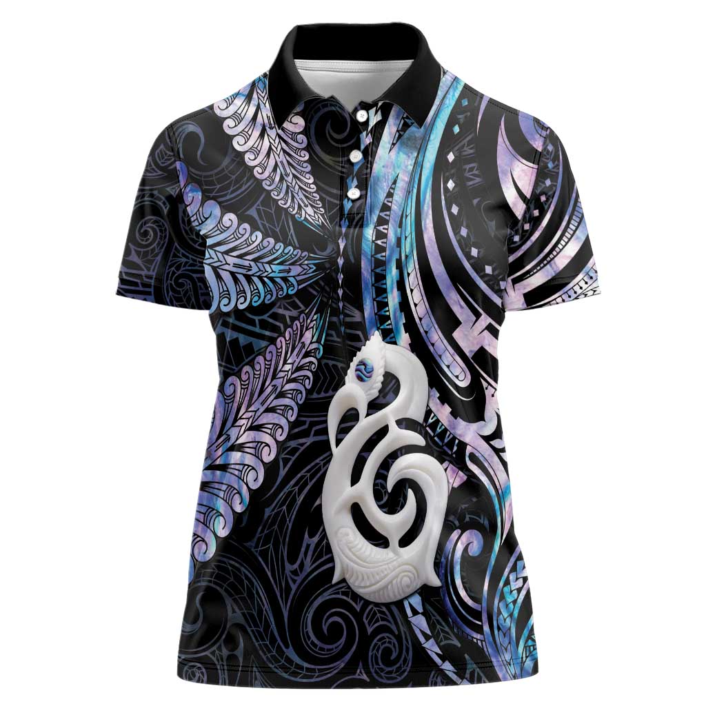 New Zealand Aotearoa Women Polo Shirt Maori Hei Manaia Purple Paua Shell DT04 Female Purple - Polynesian Pride