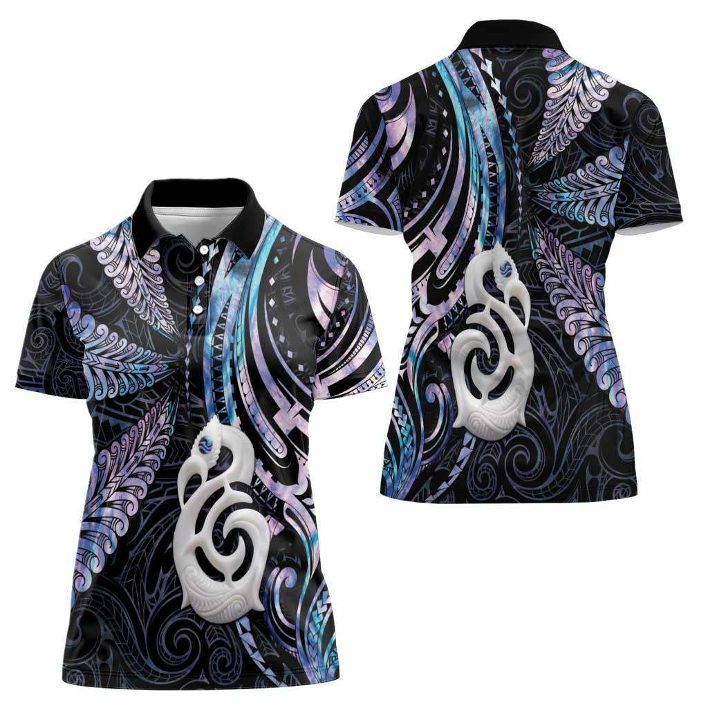 New Zealand Aotearoa Women Polo Shirt Maori Hei Manaia Purple Paua Shell DT04 - Polynesian Pride