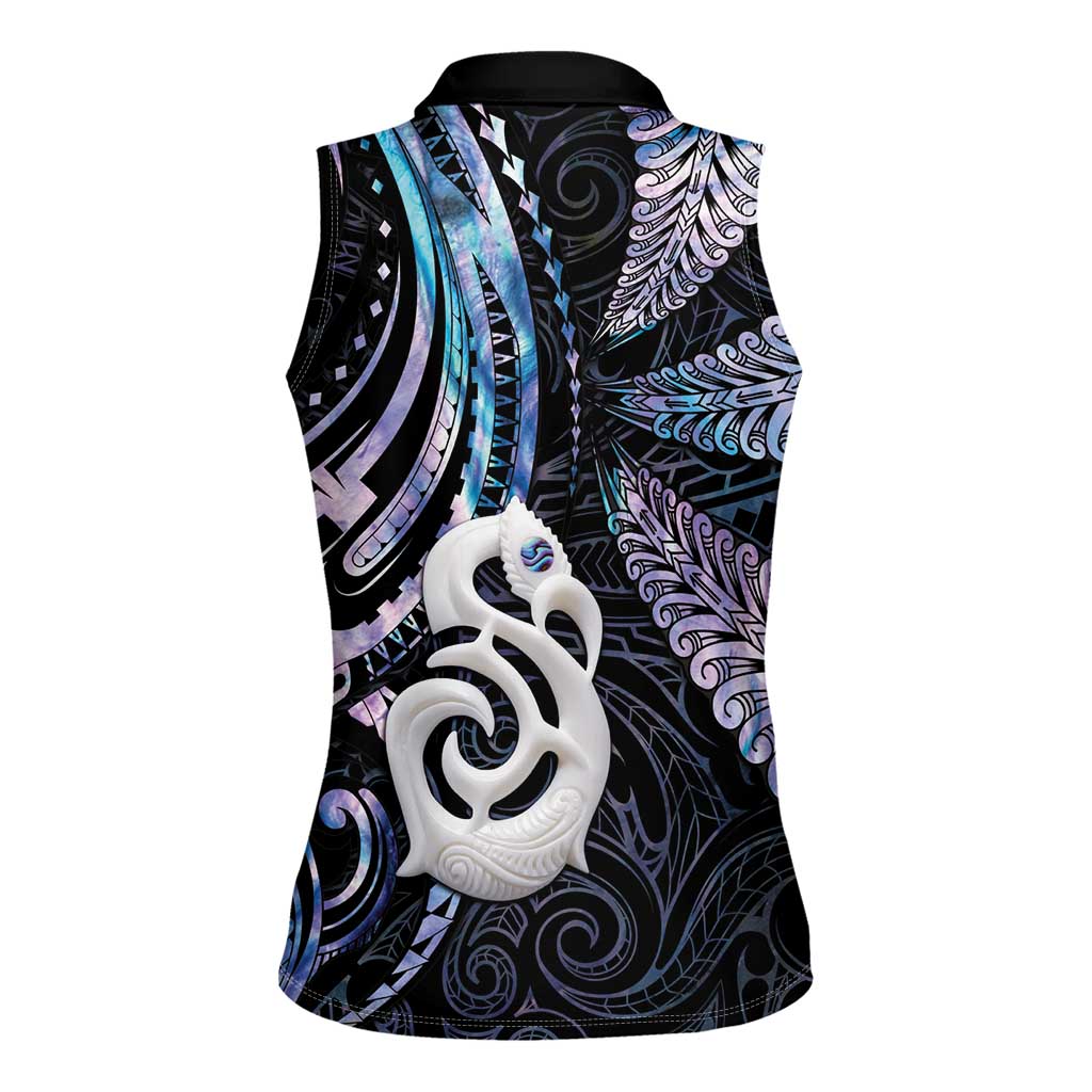 New Zealand Aotearoa Women Sleeveless Polo Shirt Maori Hei Manaia Purple Paua Shell DT04 - Polynesian Pride