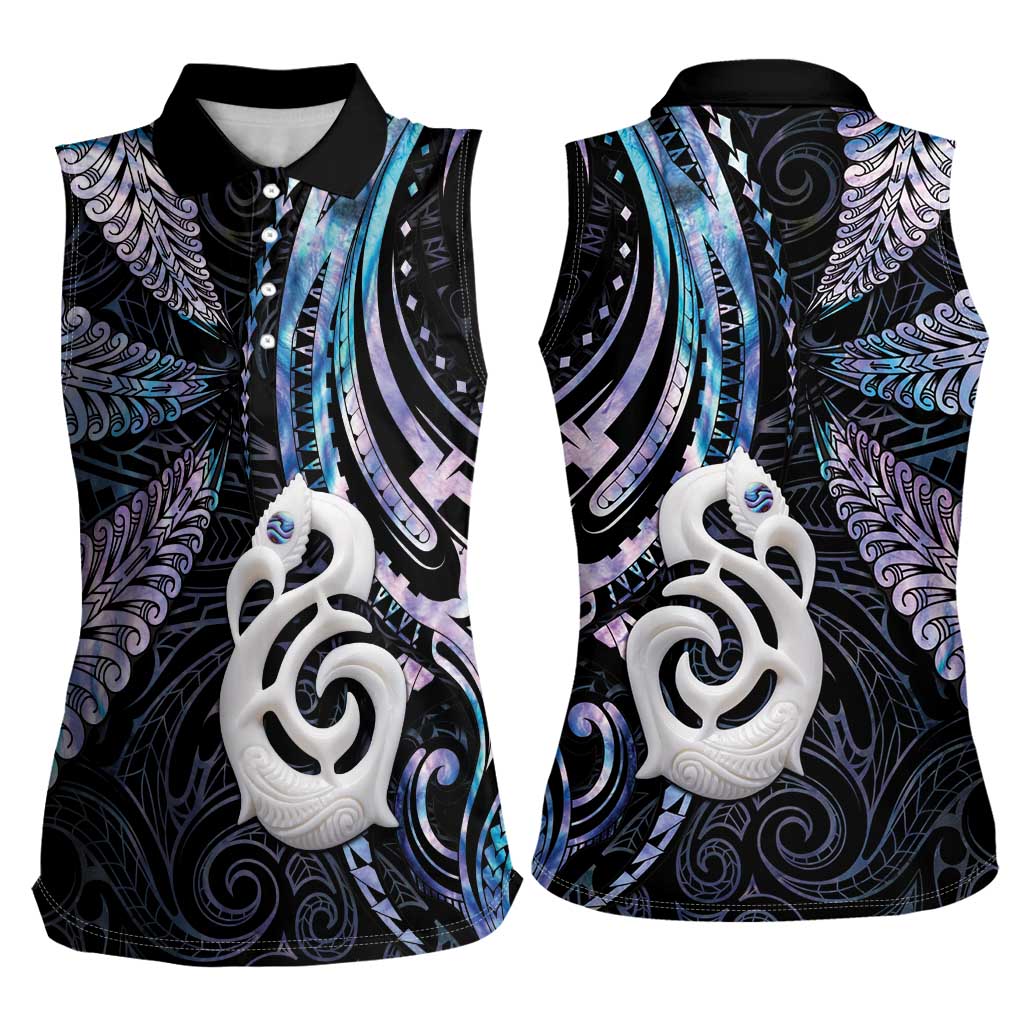 New Zealand Aotearoa Women Sleeveless Polo Shirt Maori Hei Manaia Purple Paua Shell DT04 - Polynesian Pride