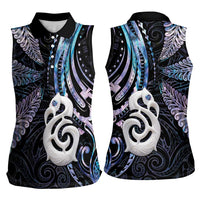 New Zealand Aotearoa Women Sleeveless Polo Shirt Maori Hei Manaia Purple Paua Shell DT04 - Polynesian Pride