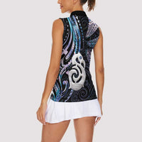 New Zealand Aotearoa Women Sleeveless Polo Shirt Maori Hei Manaia Purple Paua Shell DT04 - Polynesian Pride