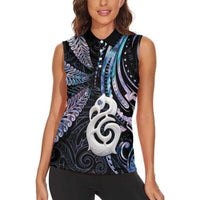 New Zealand Aotearoa Women Sleeveless Polo Shirt Maori Hei Manaia Purple Paua Shell DT04 - Polynesian Pride