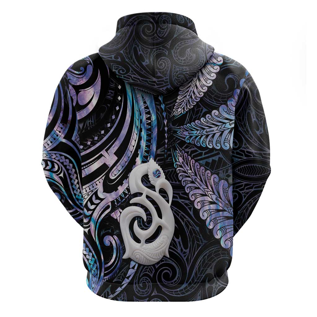 New Zealand Aotearoa Zip Hoodie Maori Hei Manaia Purple Paua Shell DT04 - Polynesian Pride