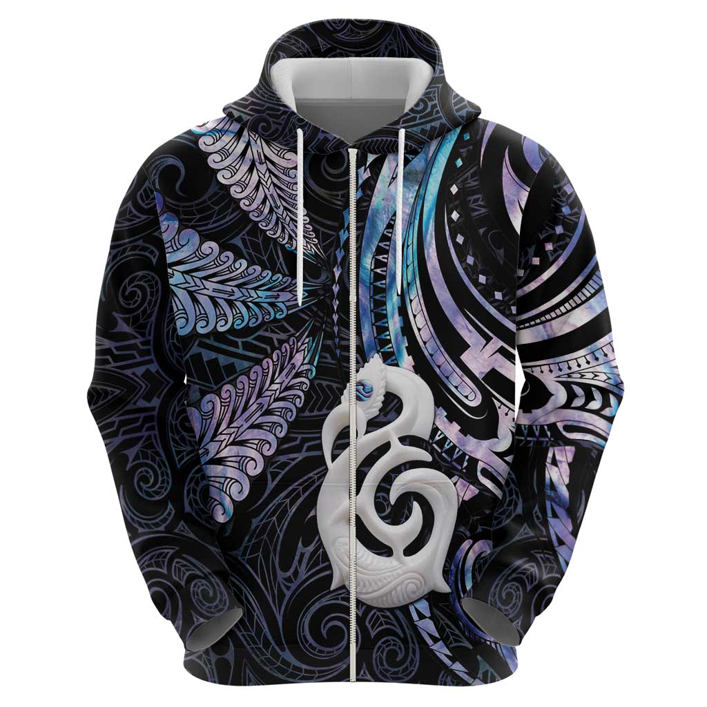 New Zealand Aotearoa Zip Hoodie Maori Hei Manaia Purple Paua Shell DT04 - Polynesian Pride