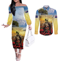 New Zealand ANZAC Day Couples Matching Off The Shoulder Long Sleeve Dress and Long Sleeve Button Shirt The Ode Remembrance And Poppy DT04 Yellow - Polynesian Pride