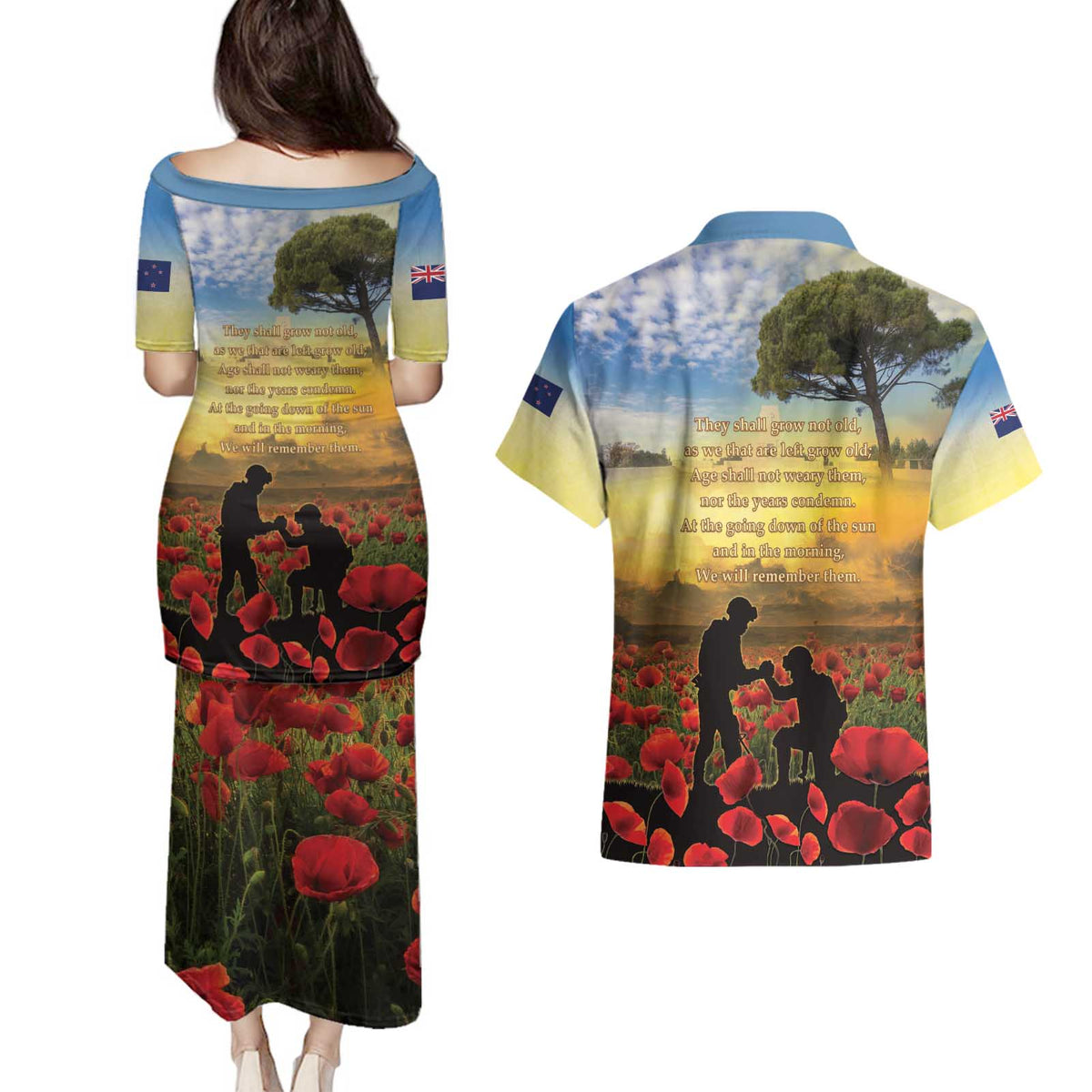 New Zealand ANZAC Day Couples Matching Puletasi and Hawaiian Shirt The Ode Remembrance And Poppy DT04 - Polynesian Pride