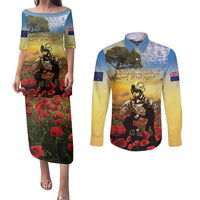 New Zealand ANZAC Day Couples Matching Puletasi and Long Sleeve Button Shirt The Ode Remembrance And Poppy DT04 Yellow - Polynesian Pride