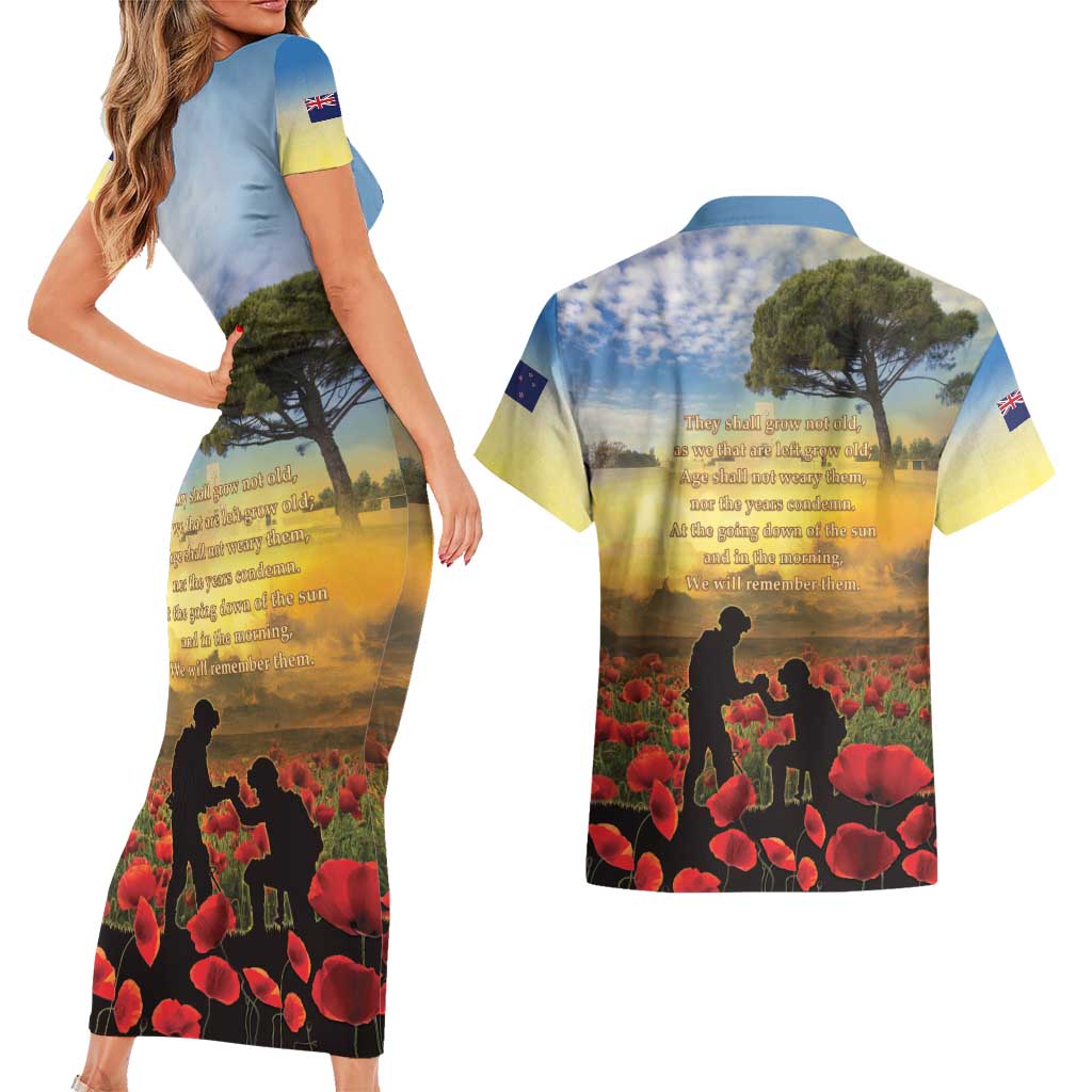 New Zealand ANZAC Day Couples Matching Short Sleeve Bodycon Dress and Hawaiian Shirt The Ode Remembrance And Poppy DT04 - Polynesian Pride