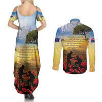 New Zealand ANZAC Day Couples Matching Summer Maxi Dress and Long Sleeve Button Shirt The Ode Remembrance And Poppy DT04 - Polynesian Pride