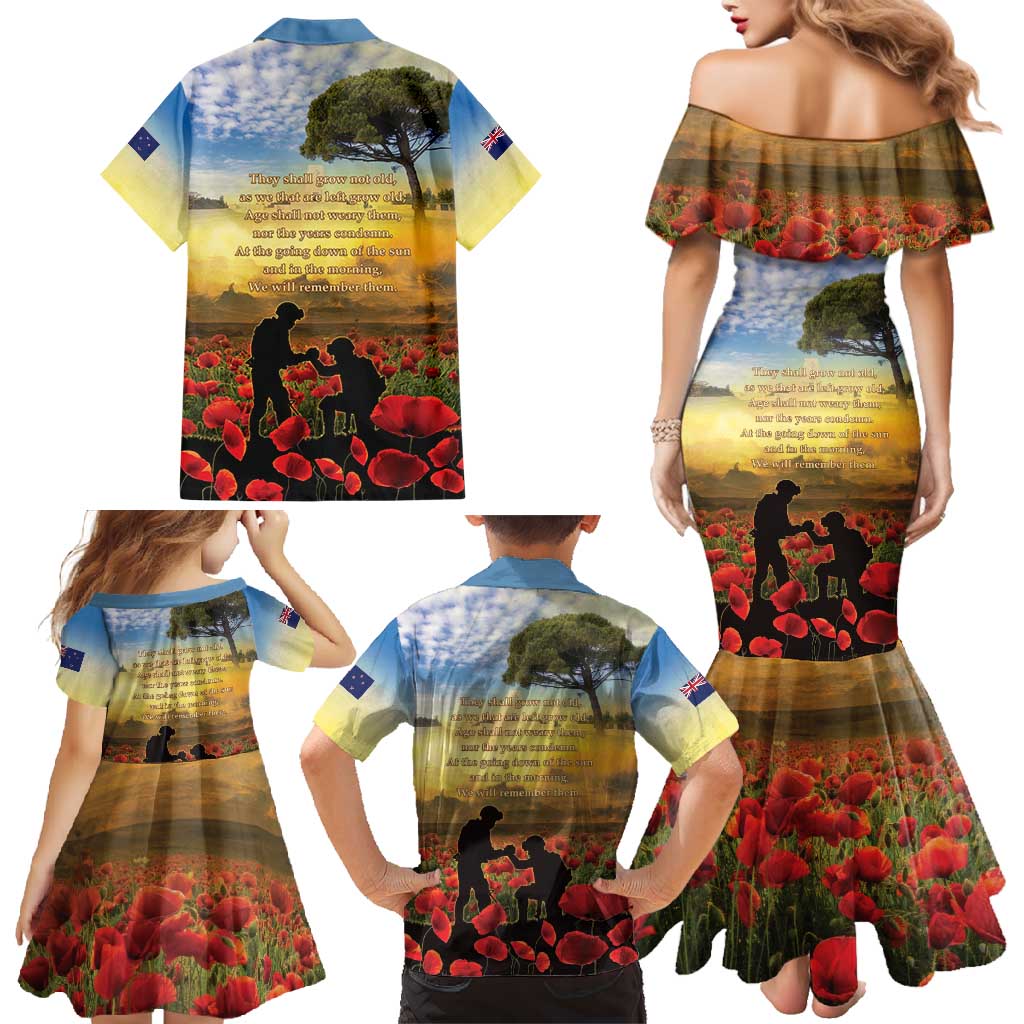 New Zealand ANZAC Day Family Matching Mermaid Dress and Hawaiian Shirt The Ode Remembrance And Poppy DT04 - Polynesian Pride