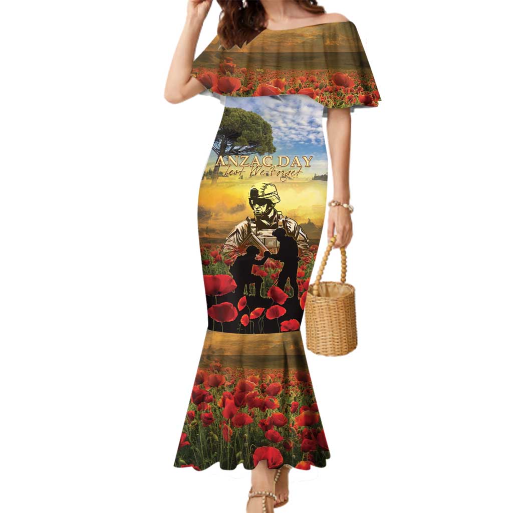 New Zealand ANZAC Day Family Matching Mermaid Dress and Hawaiian Shirt The Ode Remembrance And Poppy DT04 Mom's Dress Yellow - Polynesian Pride